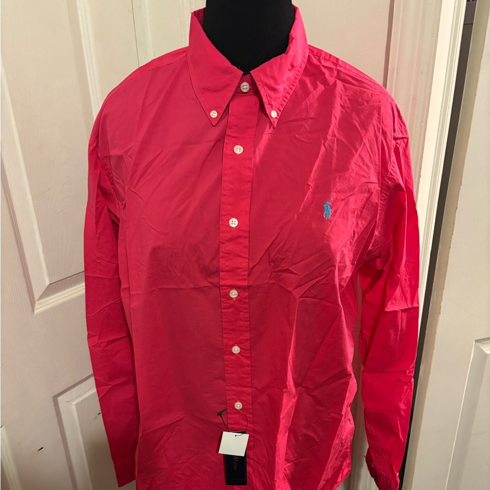 Ralph Lauren Men Shirt XLT Pink Salmon Feather Weight Twill Long Sleeves